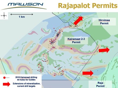 Figure 2: Rajapalot project showing drill holes completed to date and extensions to mineralized horizons currently being drill tested. (CNW Group/Mawson Resources Ltd.)