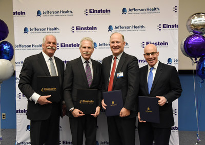 From left: Barry R. Freedman, President and Chief Executive Officer, Einstein Healthcare Network; Lawrence S. Reichlin, Chairman, Board of Trustees and Board of Overseers, Einstein Healthcare Network; Stephen P. Crane, Chairman of the Board, Thomas Jefferson University; Dr. Stephen Klasko, President and Chief Executive Officer, Thomas Jefferson University and Jefferson Health.