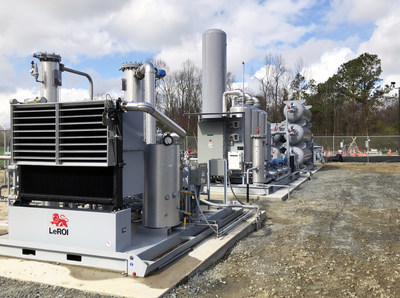 This OptimaBio facility in Duplin County, N.C., gathers methane gas from five local hog farms and converts it to pipeline-quality natural gas. The gas is transported to a Duke Energy gas power plant where it is part of the fuel mix. It is the first time Duke Energy has used renewable natural gas from in-state farms at its power plants.