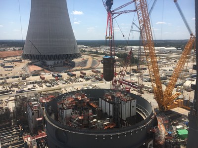 The reactor vessel for Unit 4 is placed at the Vogtle nuclear expansion near Waynesboro, Georgia.