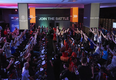 Instructors from Equinox, Cycle for Survival's founding partner, lead riders at a Cycle for Survival event. Over 34,000 people participated in Cycle for Survival events in 16 cities nationwide this year. A total of $39 million was raised in 2018 to fund groundbreaking rare cancer research and clinical trials led by Memorial Sloan Kettering Cancer Center. (Photo by Jennifer Pottheiser for Cycle for Survival)