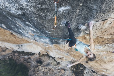 Margo Hayes (20) climbing in Spain. Hayes became the first woman to climb a consensus 5.15a "La Rambla" in 2017. Photo Credit: Greg Mionske