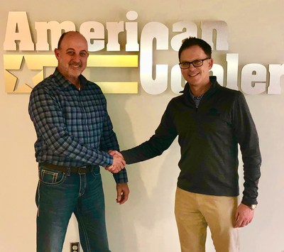 American Cooler CEO Steve Dellinger (left) is welcomed to ATS by Kevin Murphy (right), GM ATS Components