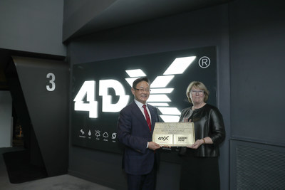 4DX 500th Theatre Opening Ceremorny: (Left)Byung-Hwan Choi, CEO of CJ 4DPLEX, (Right) Martine Odillard, Chairman of Les Cinémas Gaumont Pathé