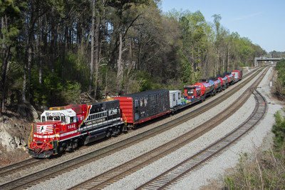 Norfolk Southern's safety train consists of a dedicated locomotive, two boxcars converted into classrooms, three tank cars used in transporting chemicals, and two flat cars equipped with intermodal containers and multiple tank car valve arrangements that can simulate leaks.