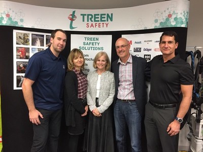 De gauche  droite: Brent Knull: Directeur des achats Treen Safety, Nathalie Cardinal: Vice-Prsidente Ressources Humaines SPI Sant Scurit, Lillian White: Prsidente Treen Safety, Martin Tremblay: Prsident SPI Sant Scurit, Stan Stathis: Directeur des ventes Treen Safety (Groupe CNW/SPI Sant Scurit)