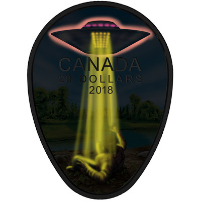 The Falcon Lake Incident of 1967 is remembered on a glow-in-the-dark, ovoid-shaped coin (CNW Group/Royal Canadian Mint)