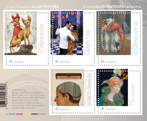 De nouveaux timbres saisissants mettent en valeur les œuvres de cinq grands illustrateurs canadiens