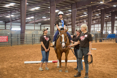 Anna Burke riding Roux with Grace Strickland (L) Morgan Rosemond (front) and Becky Haass (back)