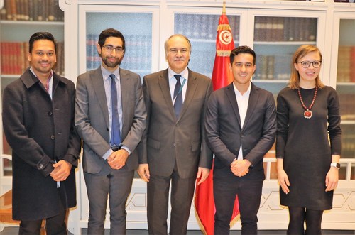Devery Team meeting with the Tunisian Minister of Education, Hatem Ben Salem and Maria Lukyanova (UN World Food Programme).