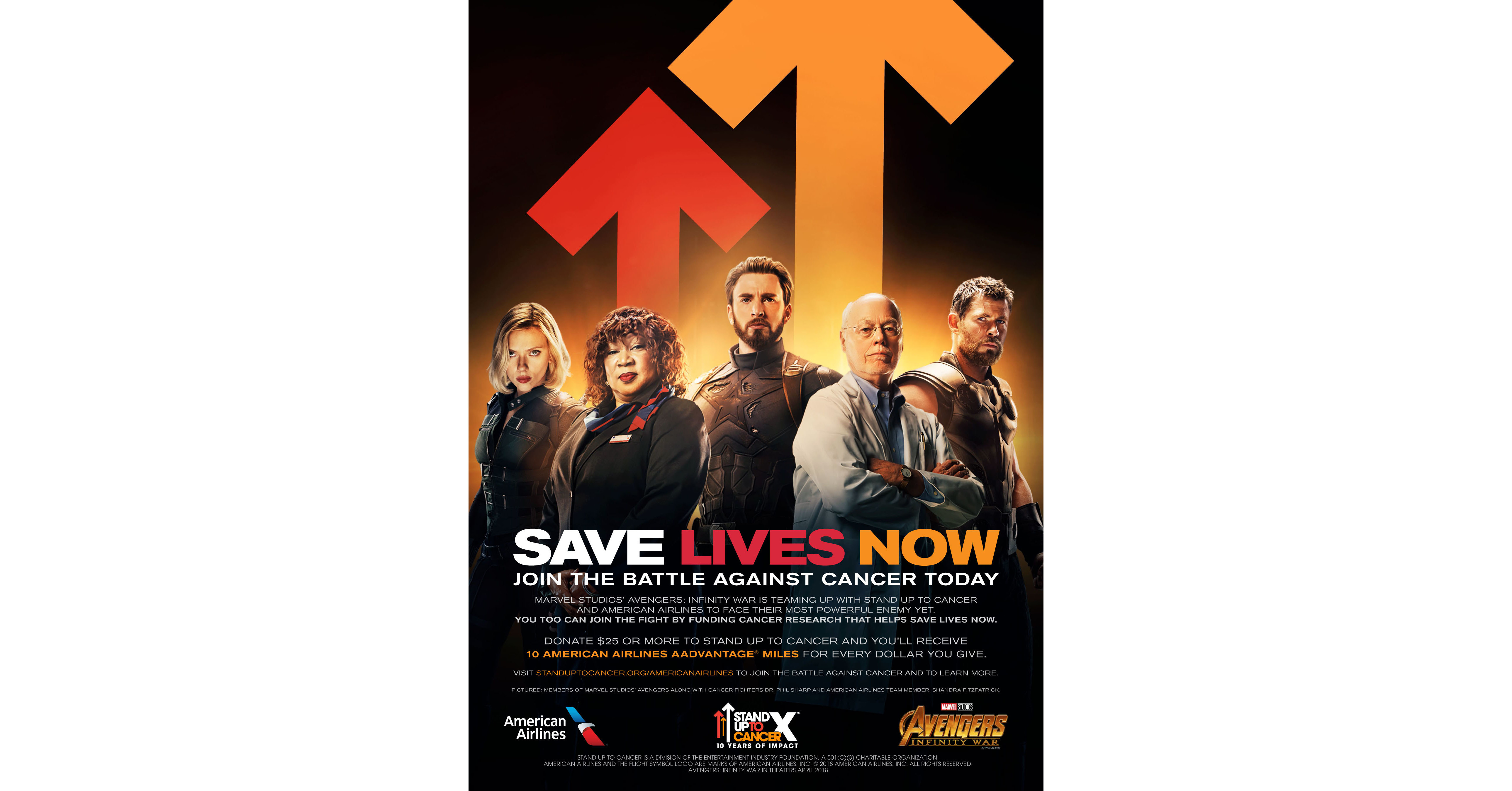 Stand Up To Cancer American Airlines Marvel Studios Avengers Infinity War Join Together In The Battle Against Cancer