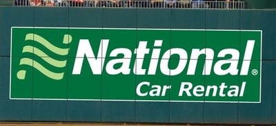 As part of the partnership between National Car Rental and the Washington Nationals, a new outfield wall sign is being displayed in Nationals Park's right field.