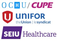 Logo: Ontario Council of Hospital Unions of the Canadian Union of Public Employees (OCHU/CUPE), Unifor, SEIU Healthcare (CNW Group/Canadian Union of Public Employees (CUPE))