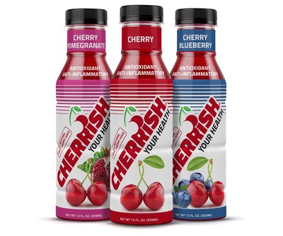 CHERRiSH all natural 100% juice in original cherry, cherry pomegranate, and cherry blueberry