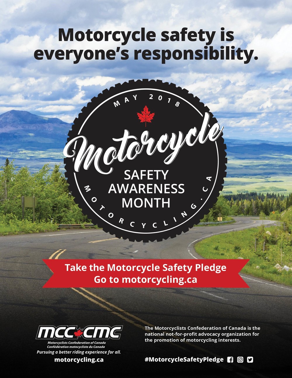2018 Motorcycle Safety Awareness Month Poster (CNW Group/Motorcyclists Confederation of Canada (MCC))