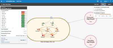 Vulnerability map: see vulnerabilities in the context of the application dependency map.