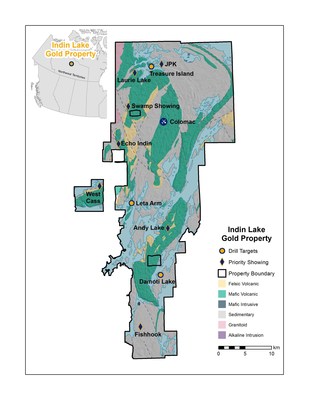 Figure 1.  Indin Lake Gold Property ? 2017 Field Program Top Prospects & 2018 Targets (CNW Group/Nighthawk Gold Corp.)