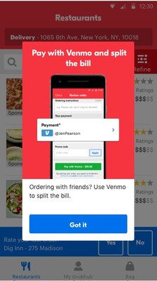 Grubhub now lets diners split the bill using Venmo