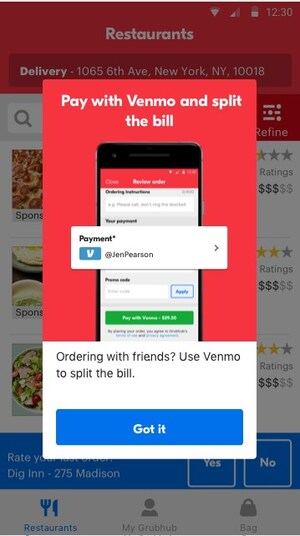 Grubhub Makes Ordering Food with Friends Even Easier with Venmo Integration