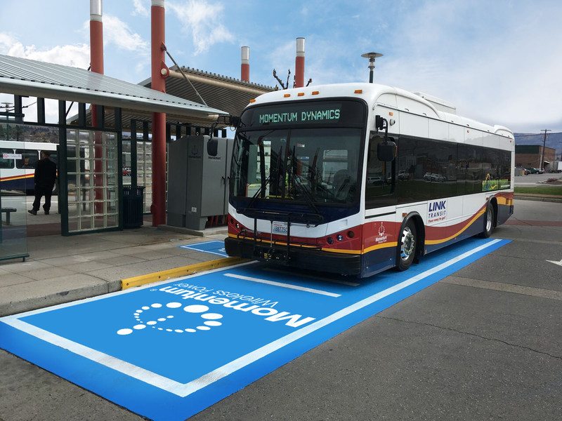 The Momentum 200 kW Wireless Charging System is embedded in the pavement at Link Transit's Columbia Station in Wenatchee, Washington.