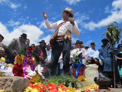 Participants at The Andes Summit - June 16-23, 2018 will participate in ancient ceremonies and rituals including Inti Raymi the ancient Celebration of the Sun - here with Taita Oscar Santillan from the community of Agato