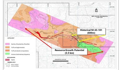 Figure 02 – Location of Historical NI 43-101 Resource and 3.5 km Exploration Trend (CNW Group/Goldplay Exploration Ltd)