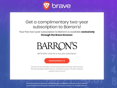 Dow Jones Media Group partners with Brave Software to offer premium content to users: Barron's subscription.