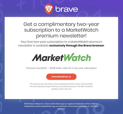 Dow Jones Media Group partners with Brave Software to offer premium content to users: MarketWatch newsletter.
