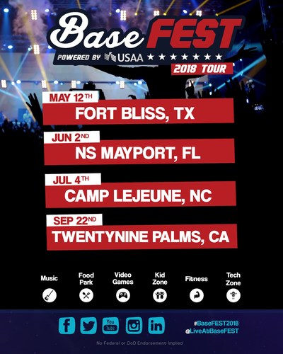 BASEFEST POWERED BY USAA, TO HIT FOUR (4) MAJOR MILITARY BASES IN 2018