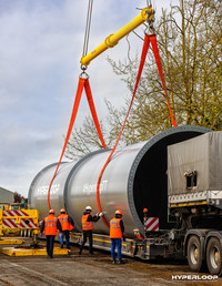 HyperloopTT Full-Scale Tubes Unloaded in Toulouse, France (PRNewsfoto/Hyperloop Transportation Techno)