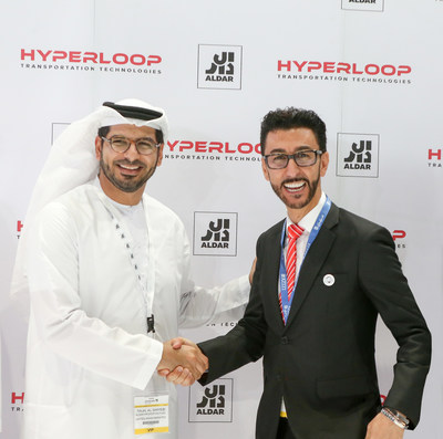 Bibop Gresta, Chairman, HyperloopTT and Talal Al Dhiye bi, CEO, Aldar sign historic agreement