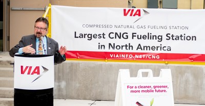 VIA President and CEO Jeffrey C. Arndt leads the dedication of VIA Metropolitan Transit's new 10,980 square foot Compressed Natural Gas (CNG) fueling station, the largest in North America.