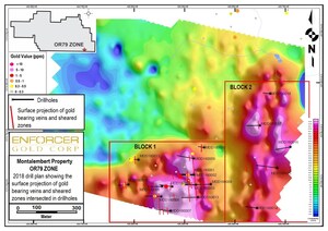 Enforcer Gold's Drilling on the OR79 Zone Outlines Two Mineralized Corridors, Montalembert Gold Project