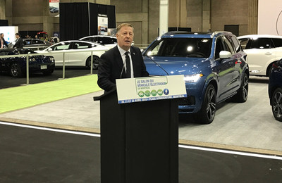 Le maire de Laval, Marc Demers, a annoncé en ouverture du Salon du véhicule électrique de Montréal la création de subventions liées à l'électrification des transports pour les citoyens lavallois. (Groupe CNW/Ville de Laval)