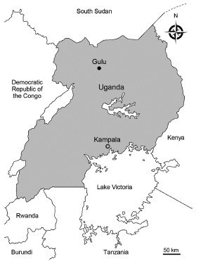 Map of Uganda where the trials were conducted. (PRNewsfoto/Juntendo University)