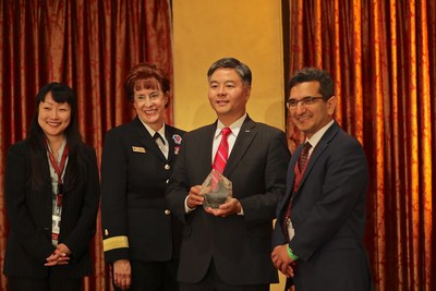 From left to right: Dr. Vicky Yamamoto (Executive Director of SBMT), Rear Admiral Mary Riggs (Director of Research and Development, US Defense Health Agency), Congressman Ted Lieu, Dr. Babak Kateb (Chairman CEO of SBMT, President of MBF)