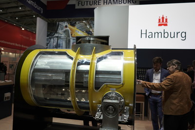 Hamburg, Northern Germany’s innovation location, is presenting two of Germany’s most innovative cutting-edge research Projects at the Hannover Messe 2018: the automotive industry’s largest functional component produced for Bugatti using 3D printing technology and European XFEL, the world’s largest X-ray laser. Photo: Part of the European XFEL at Hannover – photo credit: Hamburg Invest / Stefan Groenveld (PRNewsfoto/Hamburg Marketing GmbH)
