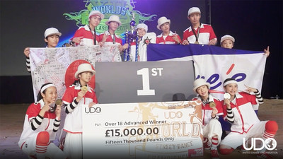 Team Kagoshima O18 Advanced Winners of UDO World Championships 2017 from Japan receive prize cheque (PRNewsfoto/The United Dance Organisation)