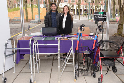 The Research Expo, to be held Friday afternoon, April 27, on the commons of MetroTech Center in Downtown Brooklyn, exhibits the strongest research produced by every academic department of the NYU Tandon School of Engineering. One of the 2017 highlights were mobility devices for the elderly, a Design for America project demonstrated by Rodney Lobo ’17 (M.S. industrial engineering) and Dawn Feldthouse ’17 (M.S. NYU Langone Healthcare Informatics). The Expo is free and open to the public.