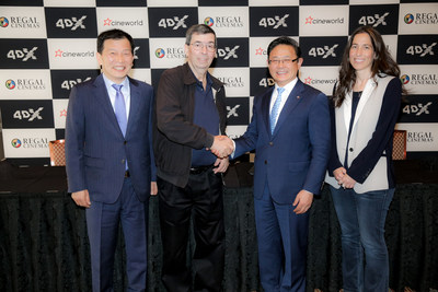 Pictured left to right: Jung Seo, CEO CJ CGV, Mooky Greidinger, CEO, Cineworld Group, Byung Hwan Choi, CEO CJ4DPLEX, Renana Teperberg, CCO, Cineworld Group.
