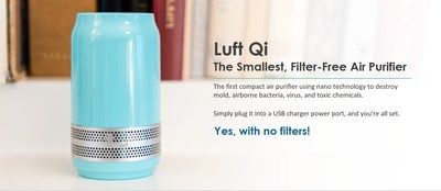 Luft Qi is the smallest, filter-free air purifier. This first compact air purifier uses nano technology to destroy mold, airborne bacteria, virus, and toxic chemicals. Simply plug it into a USB charger power port, and you’re all set.