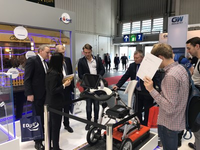 Foreign visitors are interested in CASIC’s ground-penetrating radar at the 2018 Hannover Messe. The ground-penetrating radar is extremely striking as it is able to make nondestructive testing of facilities, pipelines, geological structures that are 0-20m underground and has a wide range of applications in the railway, bridge, tunnel and airport construction and prospecting. (PRNewsfoto/CASIC)