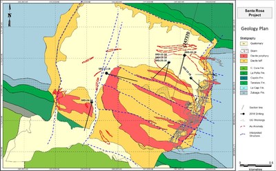 Figure 5:  Santa Rosa geology map with 2018 drill hole traces. (CNW Group/Goldcorp Inc.)