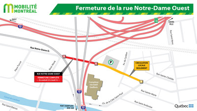 Fermeture de la rue Notre-Dame Ouest (Groupe CNW/Ministère des Transports, de la Mobilité durable et de l'Électrification des transports)