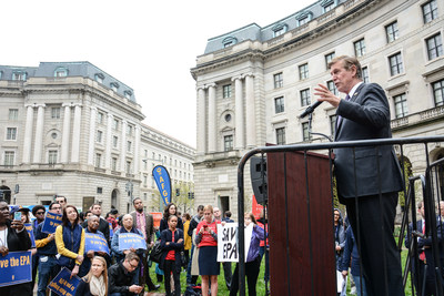 Rep. Don Beyer of Virginia addresses the crowd at the American Federation of Government Employees' Support the EPA rally on Wednesday.