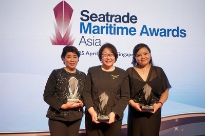 From left to right: Ms Doris Ho, Winner of the Seatrade Personality of the Year Award, Ms Tan Beng Tee, Winner of the Lifetime Achievement Award, Ms Katie Men, Wiinner of the Seatrade Young Person of the Year Award