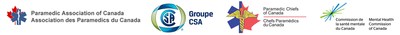 Logos de l'Association des Paramdics du Canada, le Groupe CSA, les Chefs Paramdics du Canada et la Commission de la sant mentale du Canada. (Groupe CNW/Groupe CSA)