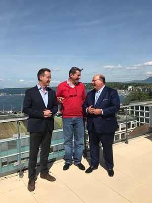(From left to right) Marco Dunand and Daniel Jaeggi with Ambassador McMullen at Mercuria’s headquarters in Geneva today.