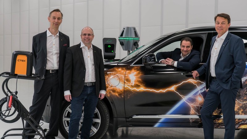 Jon Lind (CEO, CTEK), Tomas Wolf (chairman, Chargestorm), Patrik Lindergren (founder, Chargestorm) & Stefan Gabrielsson (founder, Chargestorm) Together, these two pioneering companies can take the Electrical Vehicle market by storm (PRNewsfoto/CTEK)