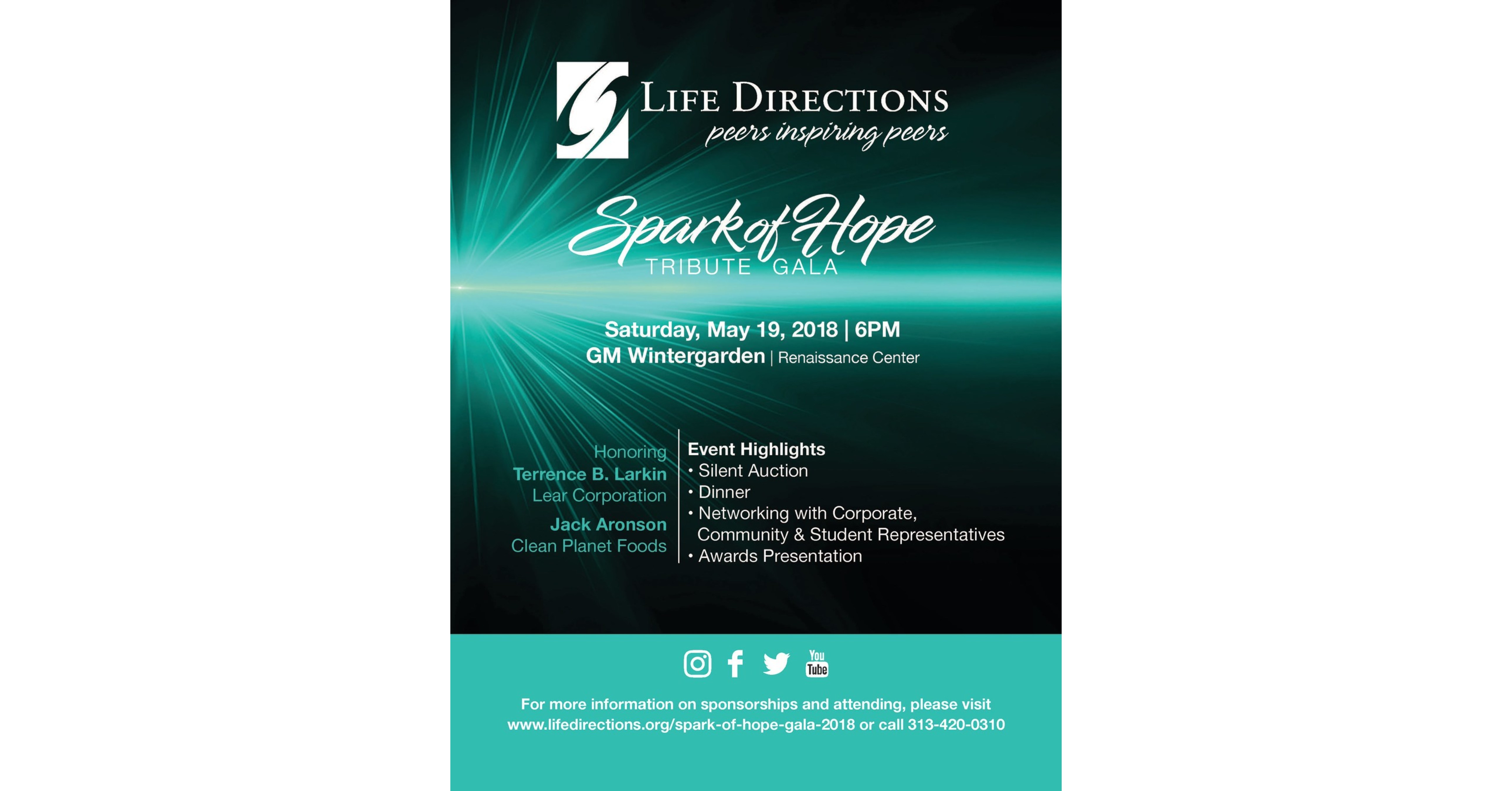 Life Directions 2018 Spark of Hope Tribute Gala to Honor Outstanding DetroitArea Citizens for